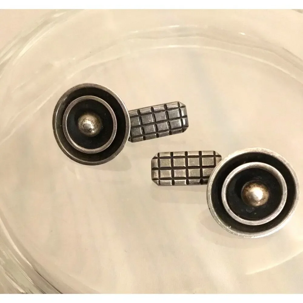 Vintage Denmark MCM Sterling Silver Bullseye Modernist Cufflinks